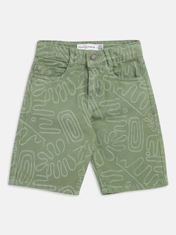Tales & Stories - Boys Green Cotton Regular Fit Printed Shorts