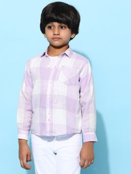 Tales & Stories - Boys Purple 100% Cotton Regular Fit Checked Shirt