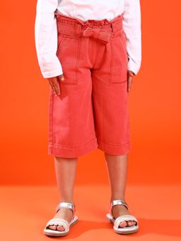 Tales & Stories - Girls Red Regular Fit Cotton Solid Capri (Set of 2)