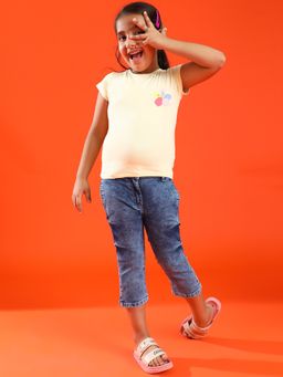 Tales & Stories - Girls Medium Blue Regular Fit Lycra Solid Capri