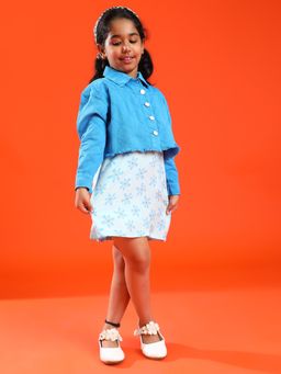 Tales & Stories - Girls Sky Blue Regular Fit Dress with Jacket (Set of 2)