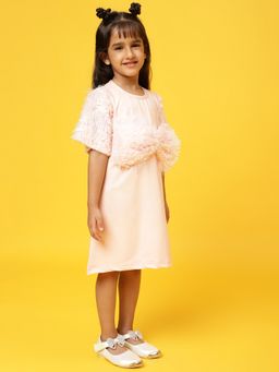 Tales & Stories - Girls Peach Polyester Regular Fit Fur Dress