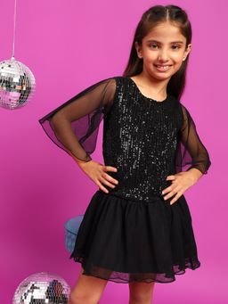 Tales & Stories - Girls Black Polyester Regular Fit Sequins Dress