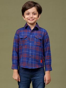 Tales & Stories - Boys Blue Cotton Poly Checked Regular Fit Shirt