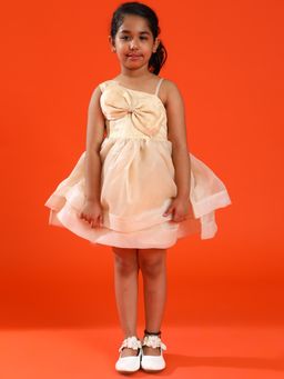 Tales & Stories - Girls Beige Polyester Regular Fit Solid Dress