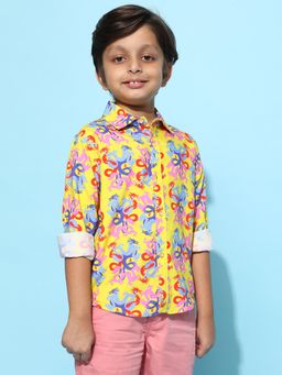 Tales & Stories - Boys Yellow Rayon Printed Regular Fit Shirt