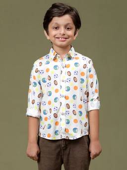 Tales & Stories - Boys Off White Rayon Printed Regular Fit Shirt
