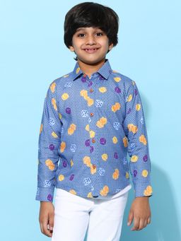 Tales & Stories - Boys Blue Rayon Printed Regular Fit Shirt