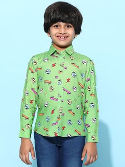 Tales & Stories - Boys Green Rayon Printed Regular Fit Shirt
