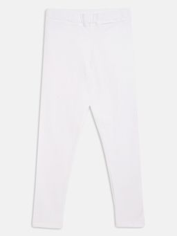 Tales & Stories - Girls White Cotton Slim Fit Solid Legging