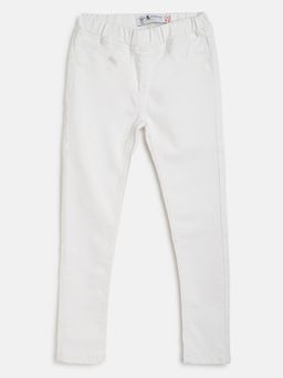 Tales & Stories - Girls White Cotton Slim Fit Solid Jegging