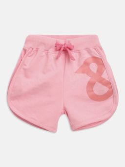 Tales & Stories - Girls Pink Cotton Poly Regular Fit Printed Shorts