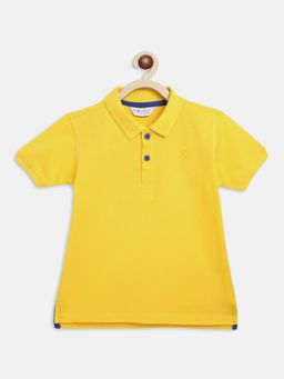 Tales & Stories - Boys Yellow Cotton Regular Fit Solid Polo T-Shirt