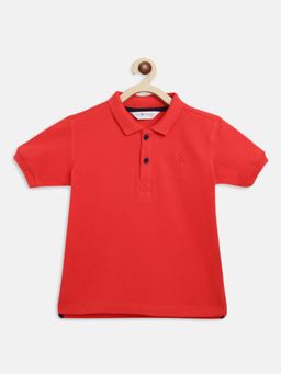 Tales & Stories - Boys Red Cotton Regular Fit Solid Polo T-Shirt