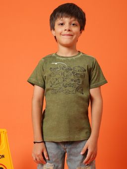 Tales & Stories - Boys Green 100% Cotton Printed T-Shirt