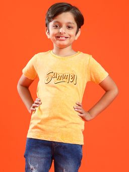 Tales & Stories - Boys Yellow 100% Cotton Embroidered T-Shirt