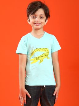 Tales & Stories - Boys Aqua Blue 100% Cotton Printed T-Shirt