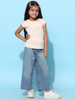 Tales & Stories - Girls Pink Lycra Embroidered Regular Fit T-Shirt