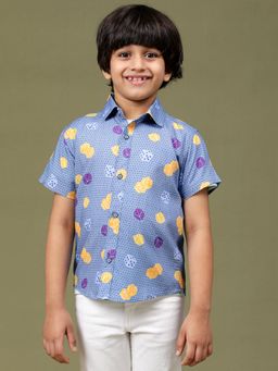 Tales & Stories - Boys Blue Rayon Printed Regular Fit Shirt