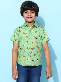 Tales & Stories - Boys Green Rayon Printed Regular Fit Shirt