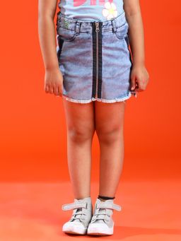 Tales & Stories - Girls Medium Blue Cotton Regular Fit Solid Skirt