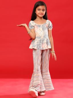 Tales & Stories - Girls Grey Rayon Top and Palazzo (Set of 2)