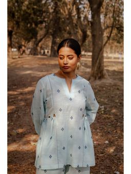 EARTHWEAR - Cotton Woven Buti Gather Blue Top