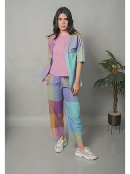 EARTHWEAR - Pastel Checks Hand Embroidered Handloom Multi Colour Co-Ord