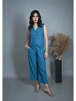EARTHWEAR - Handloom Cotton Sleeveless Teal Co-Ord Set
