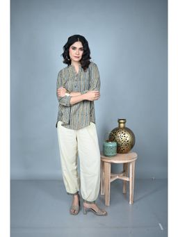 EARTHWEAR - Ajrakh Hand Block Printed Striped Beige Top