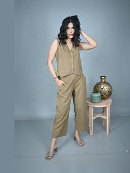 EARTHWEAR - Mud Brown Handloom Cotton Sleeveless Co-Ord Set