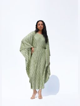 O-PAP STYLE - Women Green Salvia Metallic Kaftan Dress with Belt