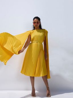 O-PAP STYLE - Women Yellow Lulu Cloak Sleeve Dress with Belt