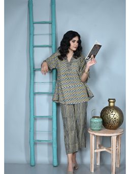 EARTHWEAR - Zigzag Ajrakh Hand Block Printed Cotton Anti-Fit Multicolour Co-Ord Set