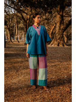 EARTHWEAR - Handloom Cotton Antifelt Teal Co-Ord Set