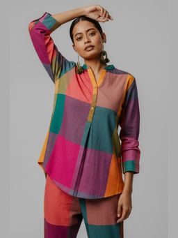 EARTHWEAR - Checks Handloom Cotton Antifelt Multicolour Top