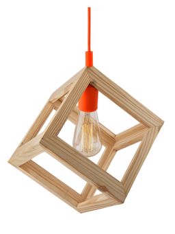 Homesake - Wooden Pendant Cube Light Orange Holder