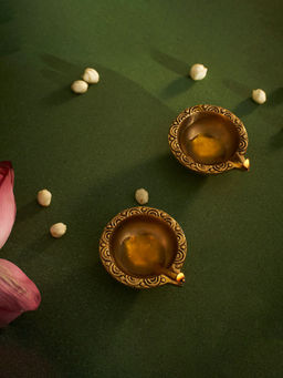 DecorTwist - 2 Diya For Home Temple Gold