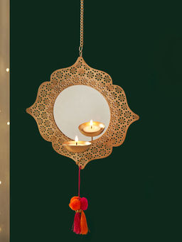 DecorTwist - Tea Light Holder Wall Hanging Gold