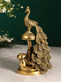 DecorTwist - Peacock Decorative Brass Statue Gold