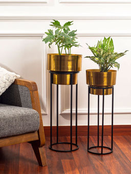 DecorTwist - 2 Piece Planter Flower Pot Holder Gold