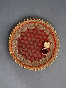 DecorTwist - Pooja Thali with Two Katoris Maroon