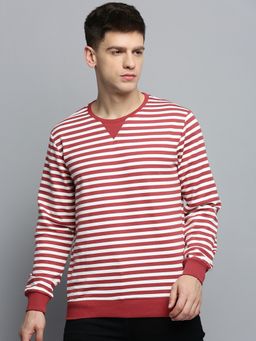 SHOWOFF - Mens Round Neck Striped Red Pullover Sweatshirt