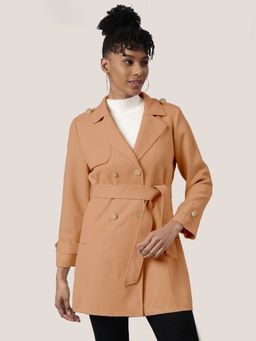 SHOWOFF - Women's Solid Brown Longline Trench Coat (Set of 2)