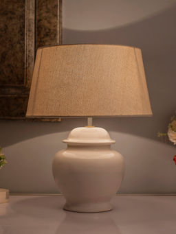 Homesake - Pot White Lamp with Khadi Drum Shade