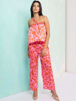 AOBA - One Shoulder Strappy Printed Co-Ord (Set of 2)