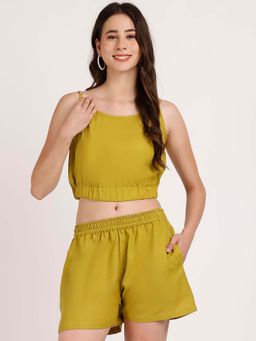AOBA - Strappy Crop Green Solid Co-Ord (Set of 2)