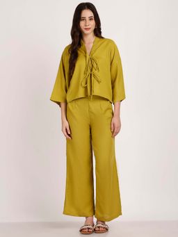 AOBA - Women Green Solid Linen Co-ord (Set of 2)