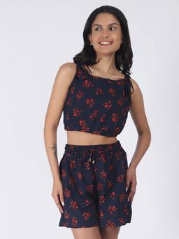 AOBA - Blue Floral Printed Strappy Co Ord (Set of 2)