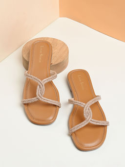 Louis Stitch - Women Peach Pink Open Toe Cross Strap Lightweight Flats